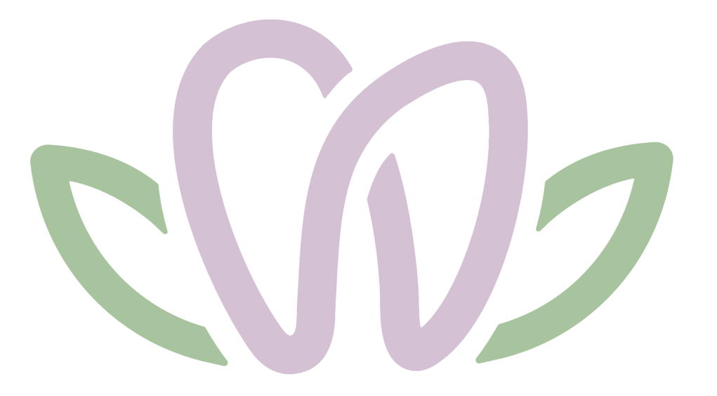 Klavy Usheva, DMD | Stylized dental logo combining lavender and green curved shapes forming a tooth and leaf design.